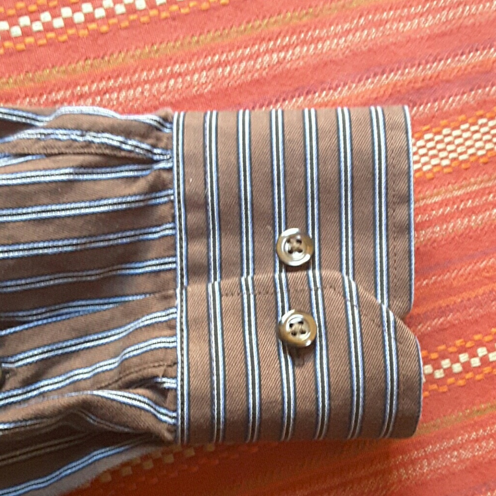 3/$12 J FERRAR modern fit brown stripe shirt - Picture 5 of 6